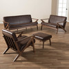 Baxton Studio Bianca Walnut Wood Brown Faux Leather Livingroom Sofa Set 140-7544-7545-7546-7547